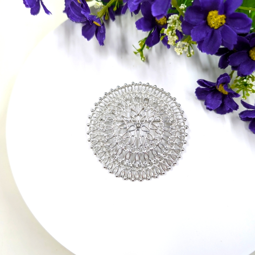 Sarah Coventry Signed Vintage Silver Oversized Mandala Style Brooch